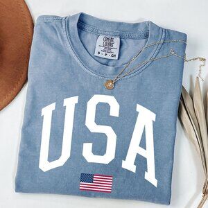 NEW Big USA American Flag July 4th Fourth Of July Crewneck Graphic Tee Shirt